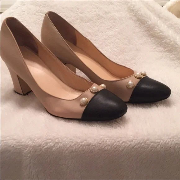 Ivanka Trump Beige and Black Pearl Heels - Picture 2 of 14